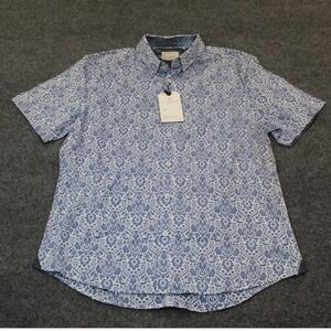 7 Diamonds Mens XL Blue White Floral Print Short Sleeve Button Down Made Well